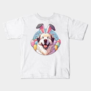 Kuvasz Celebrates Easter with Bunny Ears and Joy Kids T-Shirt